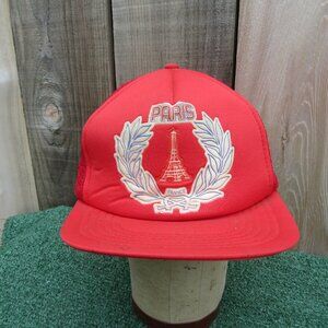 Vintage Paris France Eiffel Tower Red Snapback Baseball Hat Trucker Cap
